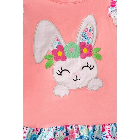 Easter bunny applique coral tunic w/stripe capri pants. OFG50274 JEANN - Picture 2 of 4